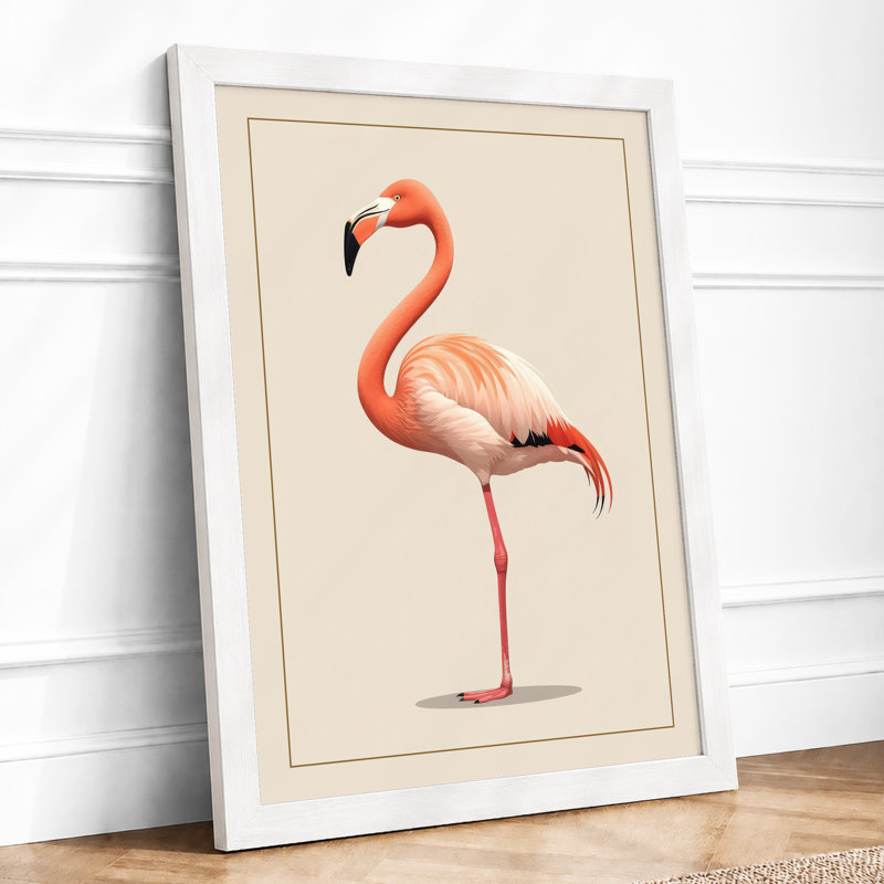 Standing Flamingo Botanical - Framed Print, A4 - 29.7 x 21.0 cm, White