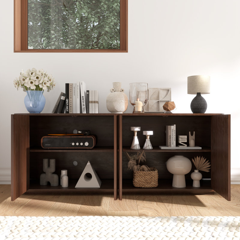 Buffet de rangement 64 "avec motif à vagues, Noyer