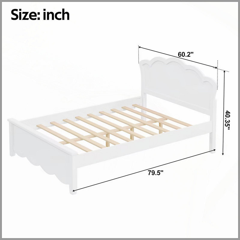 Lit plateforme double en bois avec tête de lit double, blanc