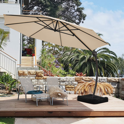 Parasol en porte-à-faux 12 pi Bersa avec inclinaison infinie, mât en aluminium, housse de protection et sac de sable 