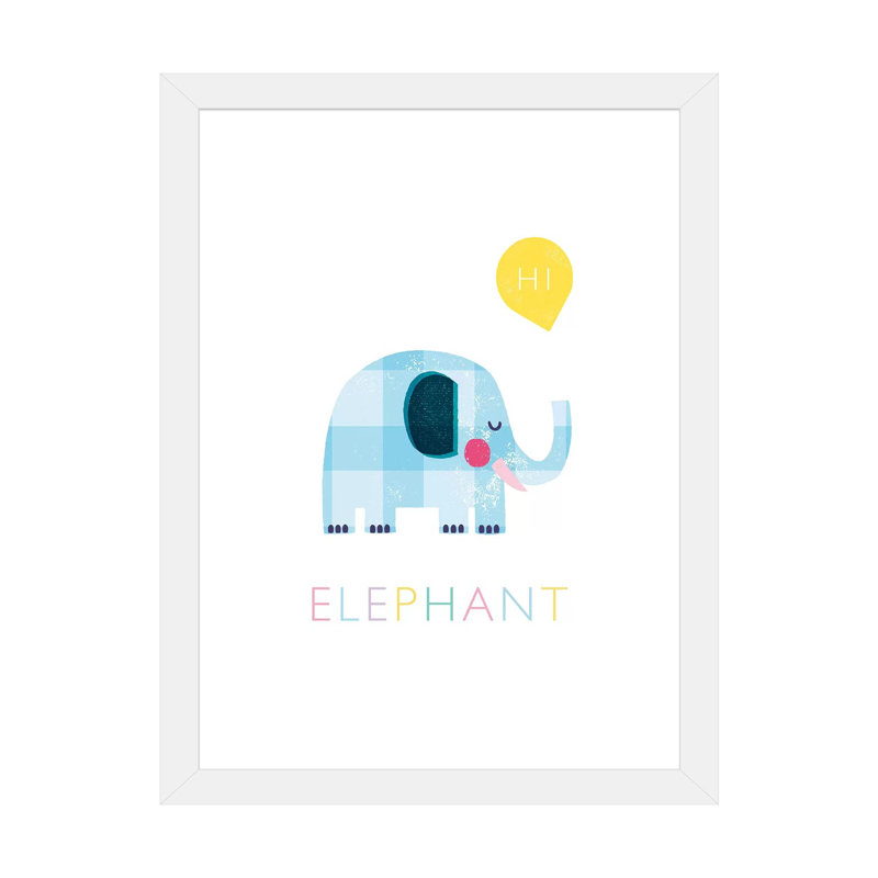 Éléphant - impression d'art graphique, Papier encadré blanc, H 24 po x l 16 po x P 1 po, Blanc