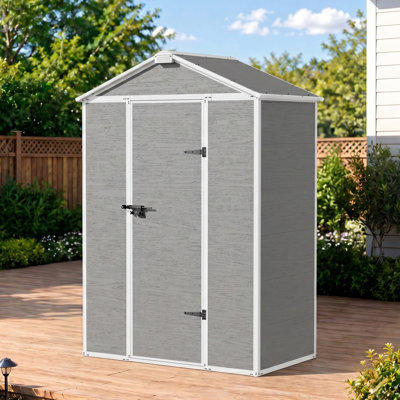 5 X 3 Ft Gray Wood Grain Resin Outdoor Garden Storage Shed with Lockable Doors