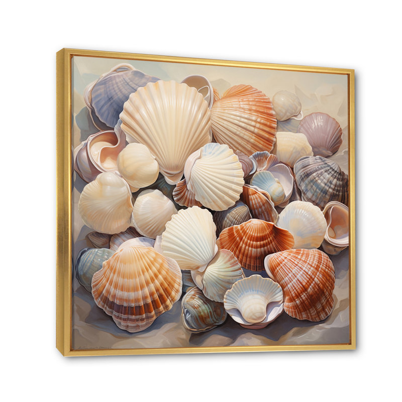 " Beige Clam Seashell Symphony III ", Gold Floater Framed, 24" H x 24" W x 1" D