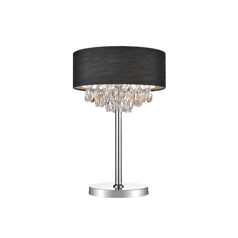 Manuel 14" Chrome Table Lamp – 3-Light Modern Glam Lamp with Black Drum Shade, Faceted Crystal Beads, and E26 Bulb Base – BACL Certified with 1-Year Warranty