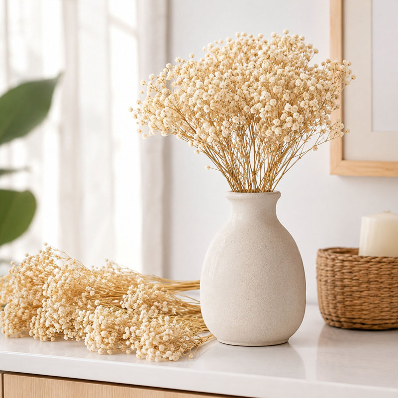 Plus de 3 000 mini gypsophiles ivoire séchées, lot de 65 fleurs pour bouquets artisanaux