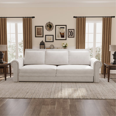 Canapé Chesterfield, canapé-lit gigogne de 93,7 po, canapé-lit convertible en velours 3 en 1 avec garniture cloutée et accoudoirs roulés, canapé-lit multifonctionnel pour salon, chambre à coucher, appartement, bureau, beige