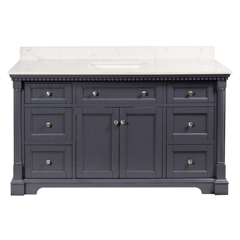 Fossen 60'' Single Bathroom Vanity with Top, Marine Gray, Engineered Marble