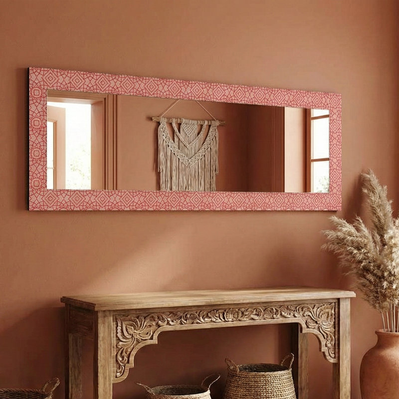 Menekse Solid Wood Frame Mirror, Pink