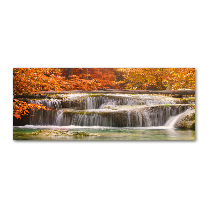 Waterfall In Autumn - No Frame Print on Canvas