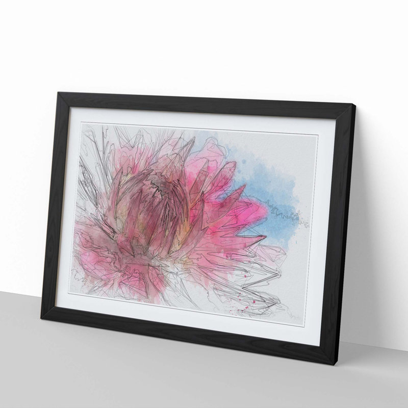 Pink Flower in Abstract - Framed Print, Black, 35cm H x 50cm W x 2cm D