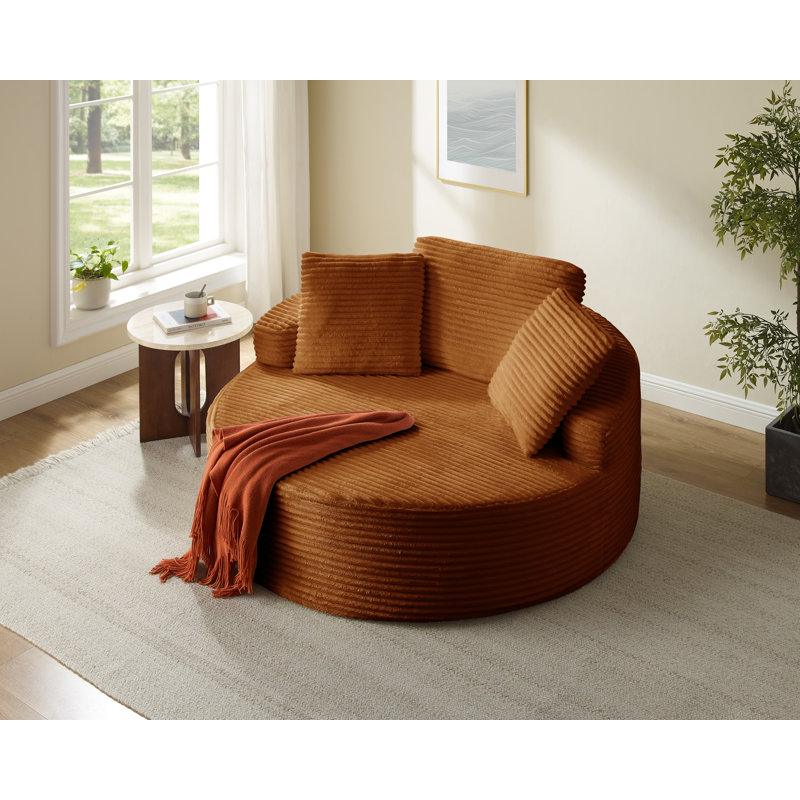 Boneless Oversized Round Chair Lounge Chaise Indoor, 55.1-Inchupholstered Corduroy Deep Seat Cloud Large Circle Sofa Chair, No Assembly Required, Round Boneless Couch For Reading, Living Room, Bedroom