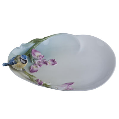9.65 inches L multicolor Iris & Blue Tit Dish made of multicolor