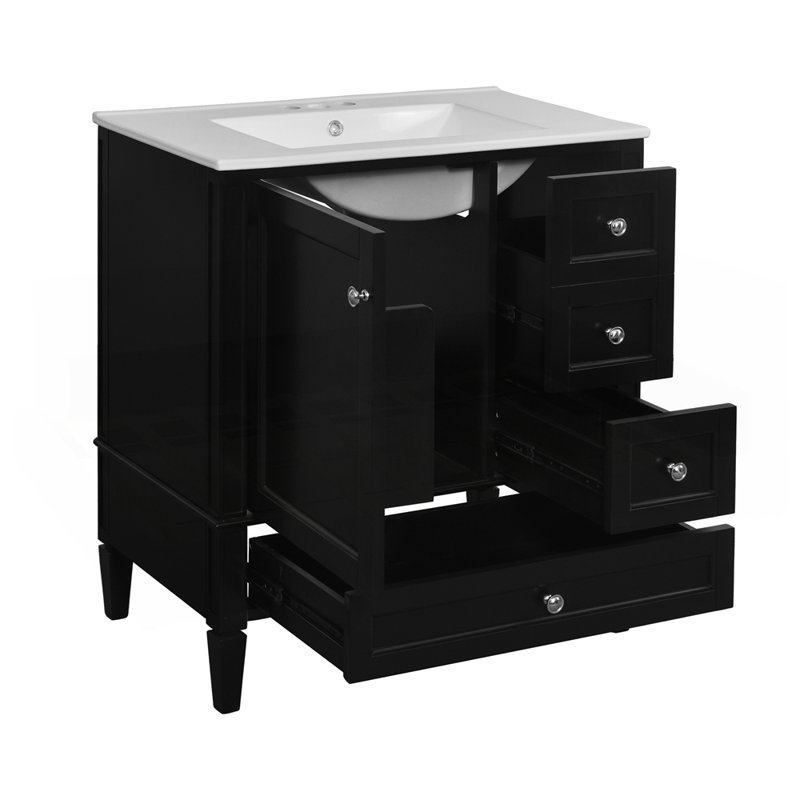 Meuble-lavabo 30 po avec lavabo en céramique, Noir, noir, noir, noir