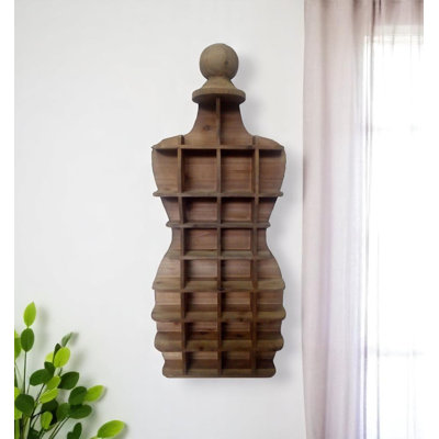 18" Brown Wood Novelty Shape Multi Compartment Wall Mount Accent Shelf