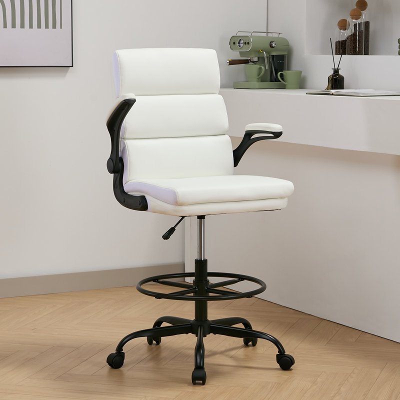 Chaise de bureau haute Tacony avec anneau de repose-pieds réglable, Blanc