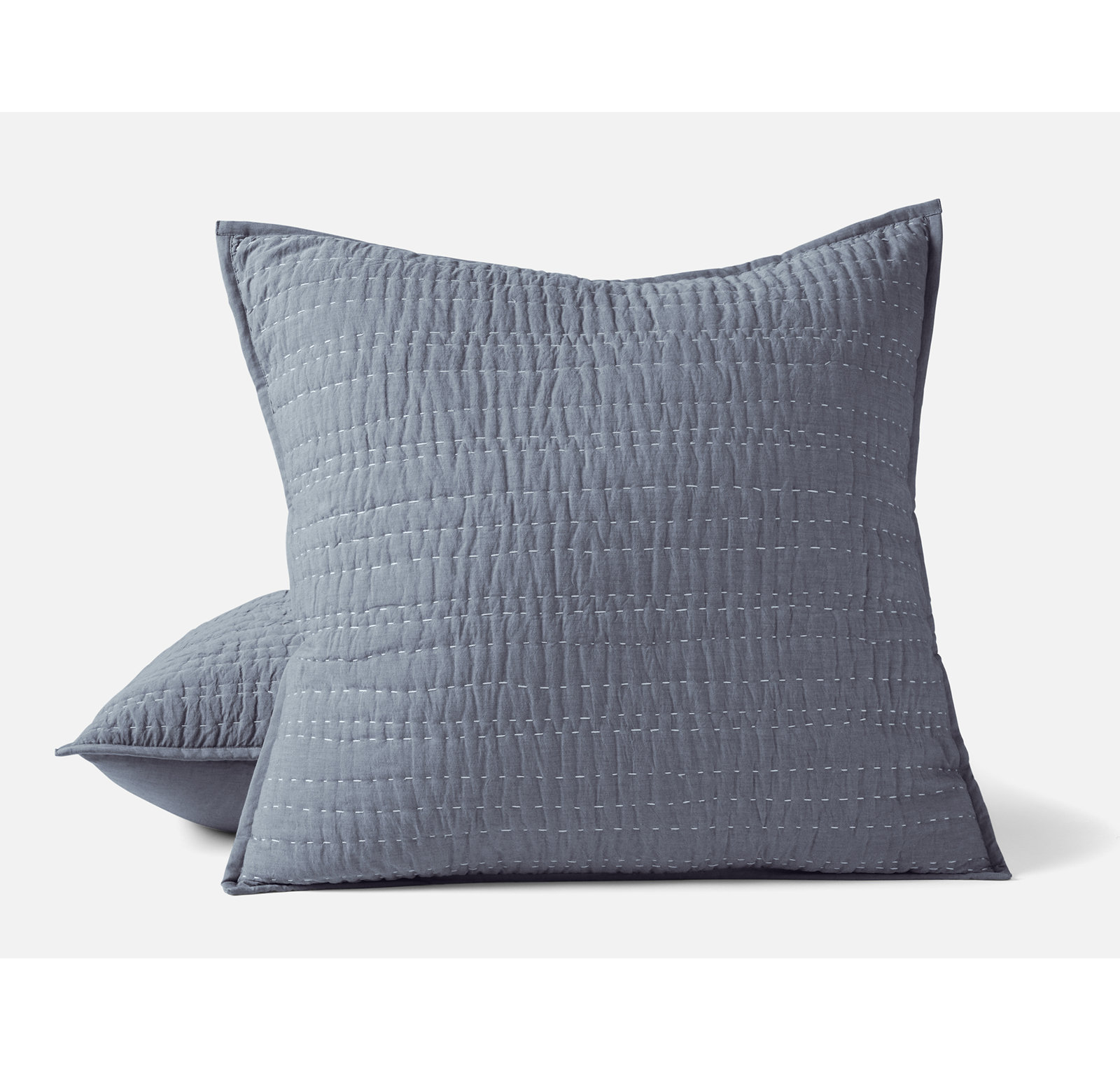 Channel Handstitched Organic Cotton Shams, Indigo Chambray