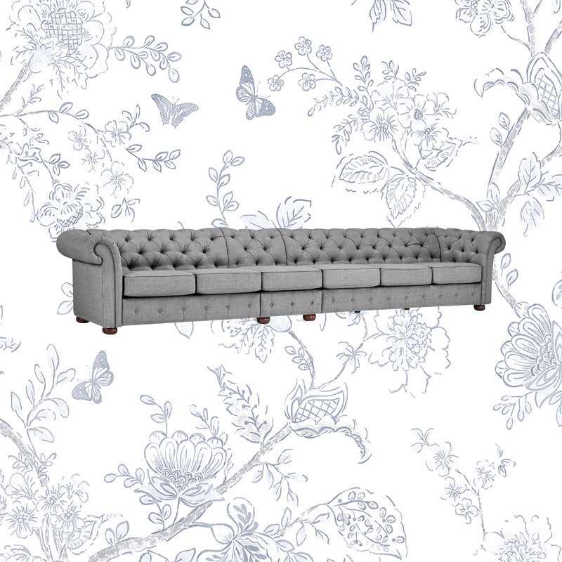 Huskins Velvet Sofa, Gray, 29" H x 164.8" W x 37.8" D, 6
