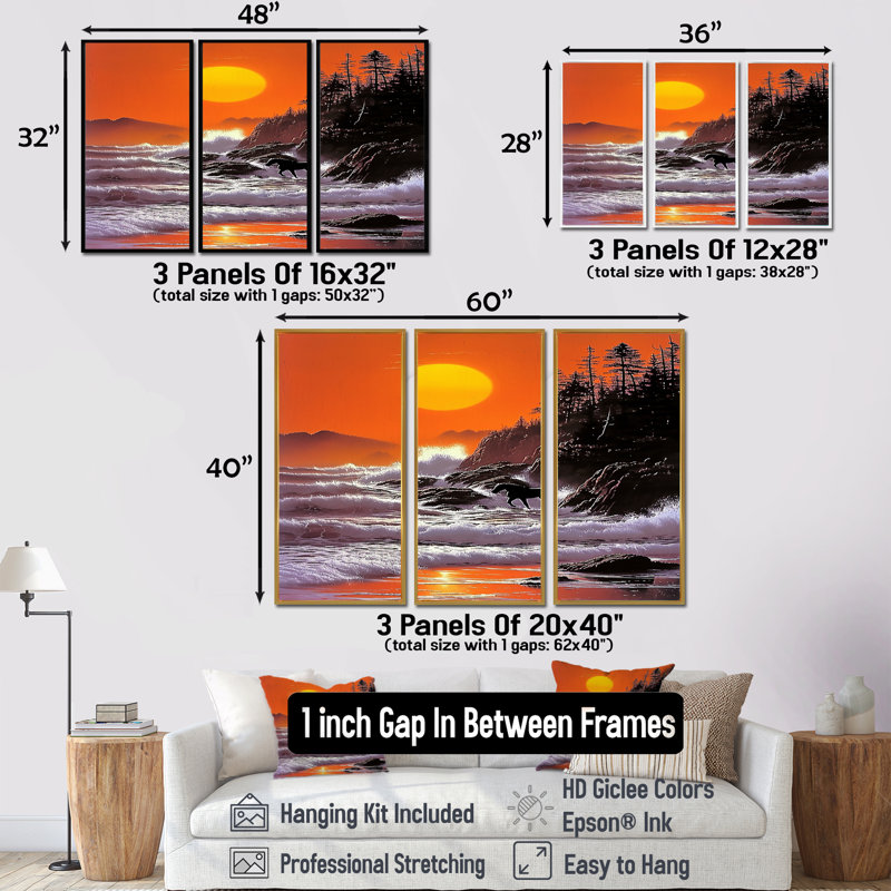 Ensemble de salon Renville - Coastal Waves Wall Art, Cadre flottant doré, H 40 po x l 60 po x P 1 po
