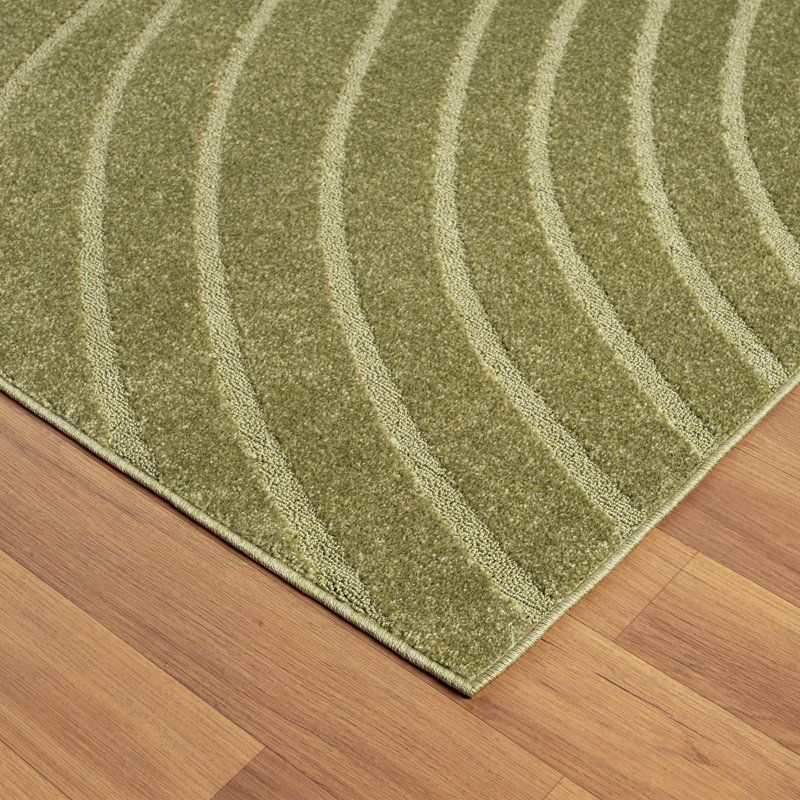 Modern Geometric Wave Area Rug, Green, Rectangle 8'11" x 12'6"