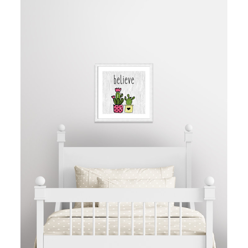Cactus B, art encadré, H 22,5 po x l 22,5 po x P 0,6 po, Encadré plat à grain de bois blanc