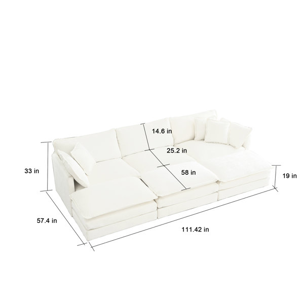 Hokku Designs 6 Seater Modular Sectional With Ottomans & Pillows. Solid ...
