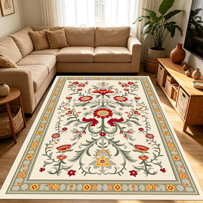 Tapis à motif floral de 1 pièce pour le salon, doux et confortable, convient à toutes les saisons, facile à entretenir, tapis de sol intérieur lavable à la machine, convient à la chambre à coucher, à la salle à manger, au couloir, au patio, au balcon, à la maison, à la décoration extérieure.