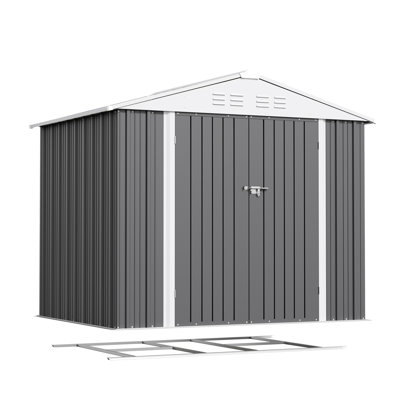 8 pi L 6 pi. D - Abri de rangement en métal avec structure de plancher, brun