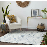 6x9 Ivory Hand-Knotted Wool Linear Motifs Tribal Modern Contemporary Carpet Rug