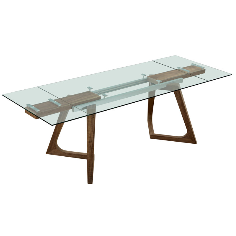 Cresskill Extendable Glass Top Solid Wood Base Dining Table