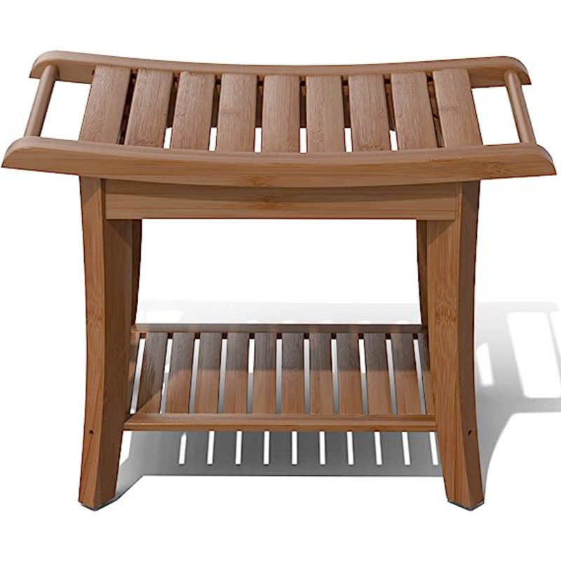 24'' W Bamboo Shower Bench, Brown, 18.5" H x 24" W x 13.4" D