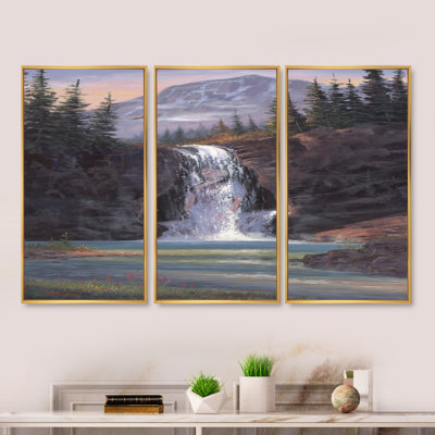 Cascade de montagne après-midi - Ensemble d'art mural sur toile encadré Traditional_Canadian