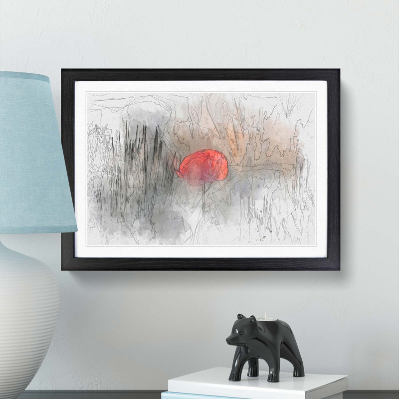 Red Poppy Flower in Abstract - Framed Print, 48cm H x 65cm W x 2cm D, Black Framed