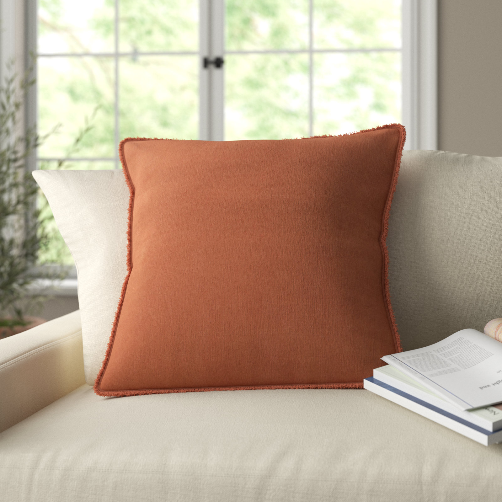 Filia 20" x 20" Linen Throw Pillow, Terracotta