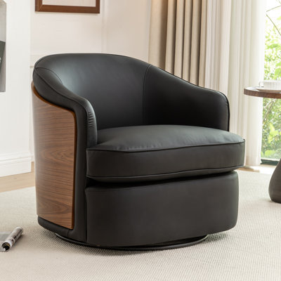 Faux Leather Swivel Barrel Chair