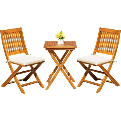 Ensemble bistro en bois d'acacia pliant pour patio - 2 chaises avec coussins pour l'extérieur