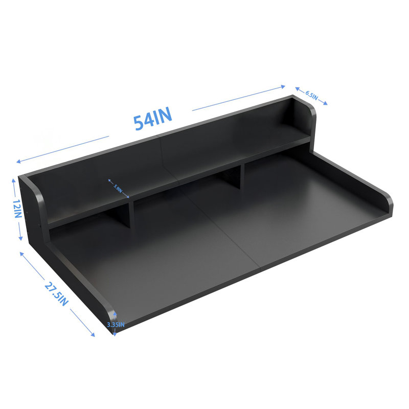 Comptoir de laveuse-sécheuse 54 pouces avec patins antidérapants - Organisateur de buanderie noir et tablette de rangement avec surface imperméable et protection des bords