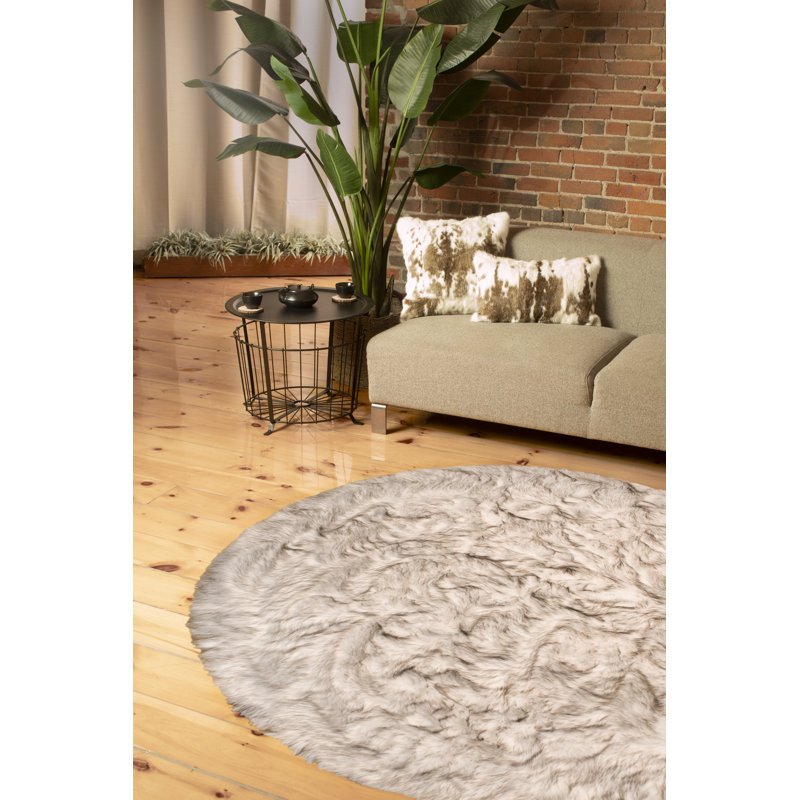 Laperle Gradient Chocolate Faux Sheepskin Fur Area Rug, Round 6' x 7'