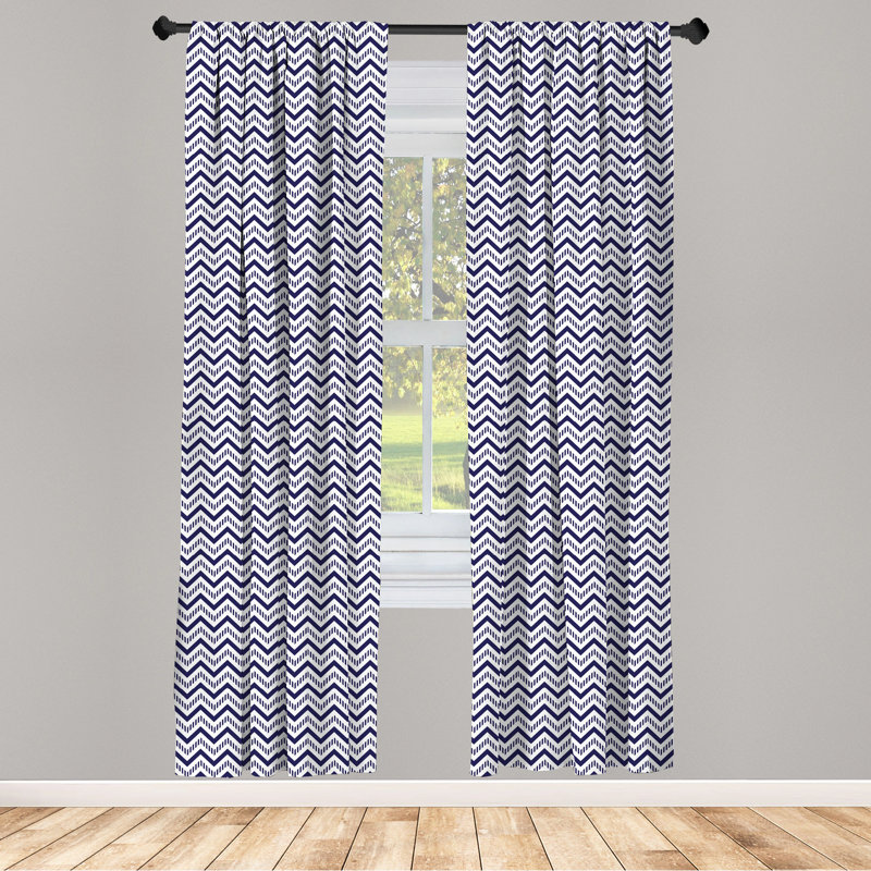 Navy Blue and White Chevron Microfiber Curtain Set, 28" x 63"