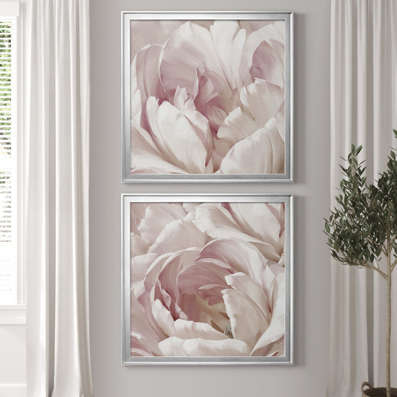Intime Blush I - ensemble de 2 reproductions d'art, H 22,5 po x l 45 po x P 1,5 po, Pas de tapis, Toile encadrée argentée