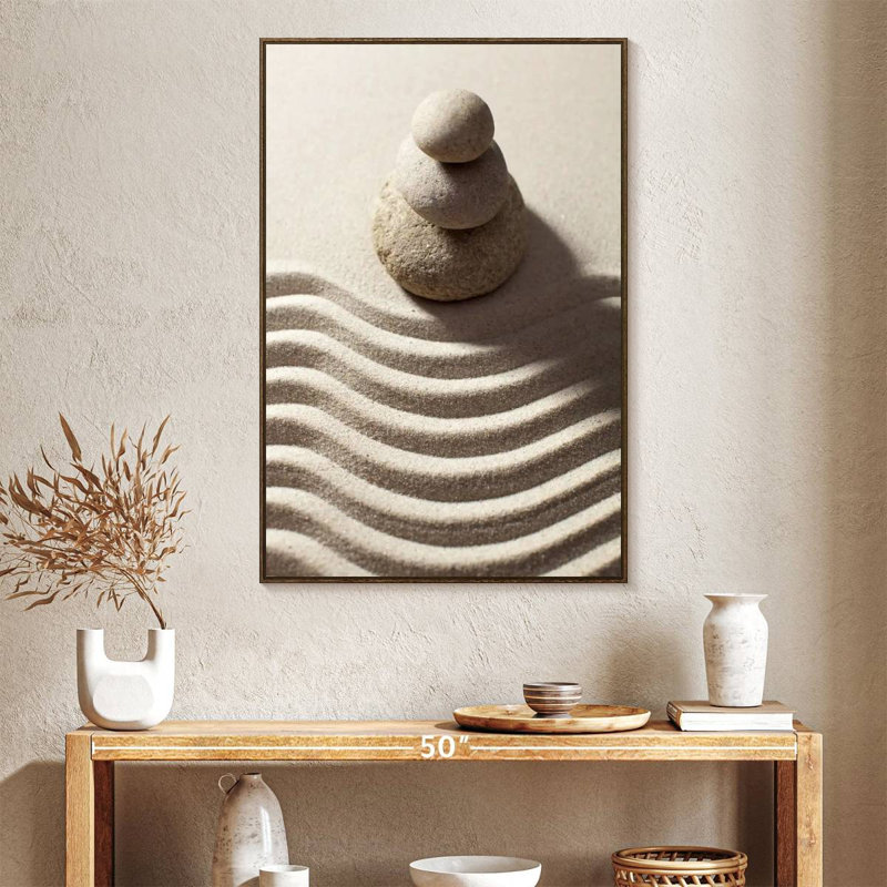 Blanc zen, 27 po x 40 po, Cadre flottant noyer