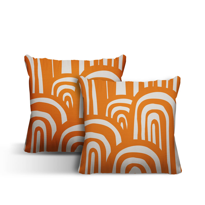 Abstract Outdoor Reversible Throw Pillow, 15W" x 15H", Orange