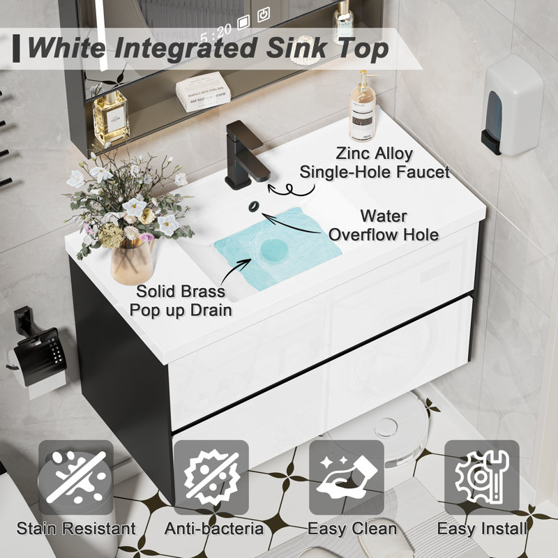 Sharee 36" Black And White Single Bathroom Vanity Set With Integrated Sink Top, Faucet And Drain