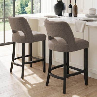 Bisto Upholstered Modern Counter Height Bar Stool with Solid Wood Legs (Set of 2)