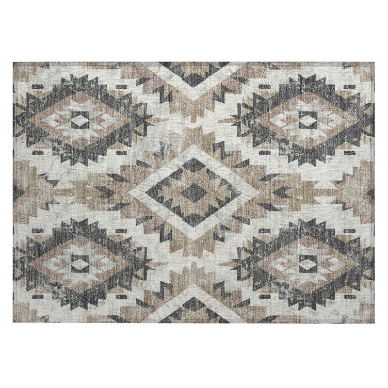 Machine Washable Indoor/Outdoor Xhevrie Taupe Rug, Rectangle 1'8" x 2'6"
