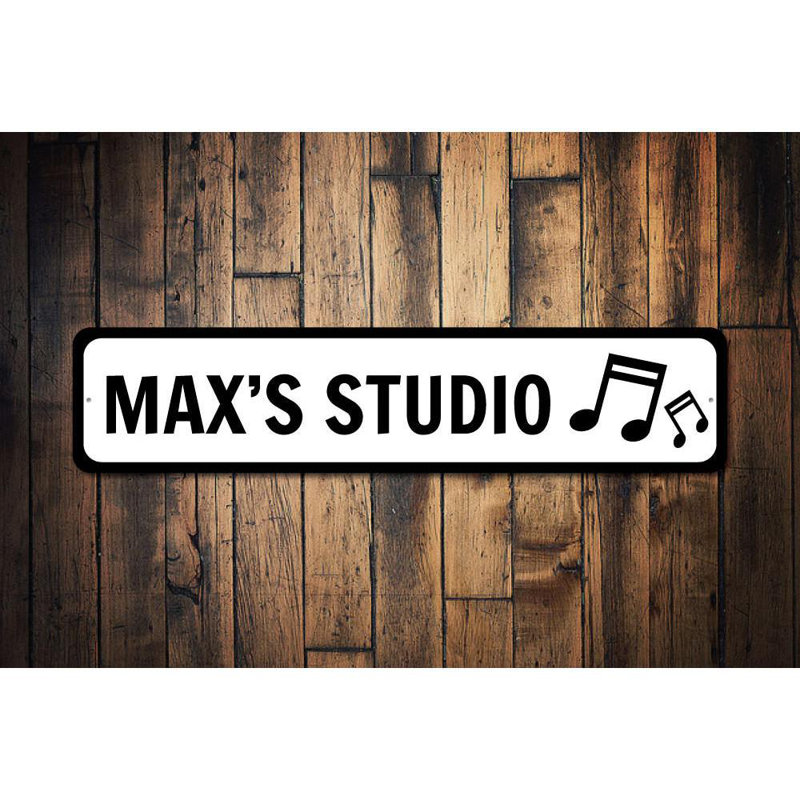 Plaque en métal Music Studio, H 4 po x l 18 po x P 0,04 po