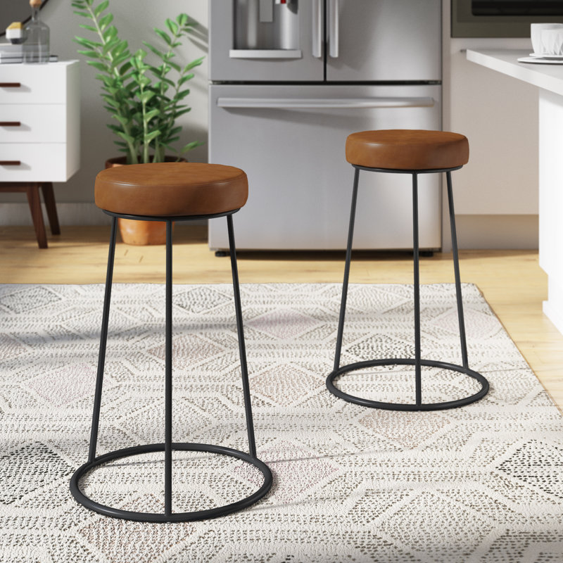 Archan Upholstered Counter Stool with Metal Frame, Brown, Counter Stool (26" Seat Height)