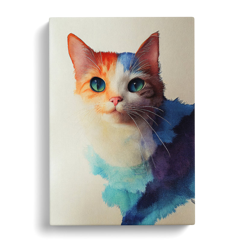 Cat In Watercolour No.4 - Wrapped Canvas, 50cm H x 35cm W