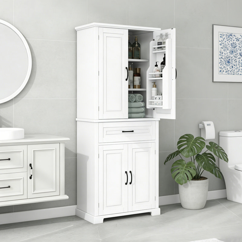 Freestanding Bathroom Storage Cabinet With Drawer And Doors, Adjustable Shelf And Ample Storage Space, White