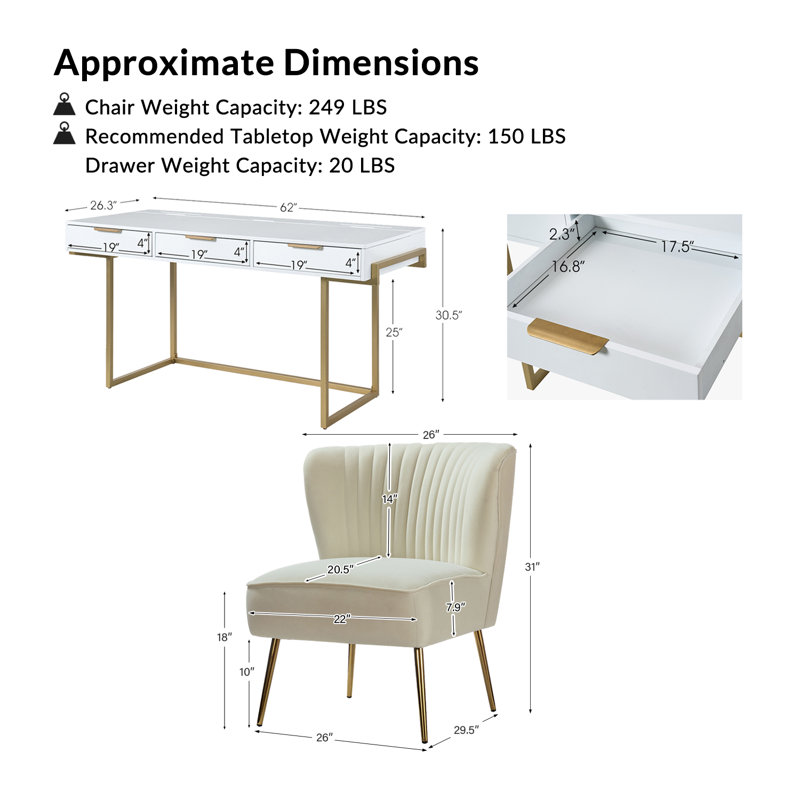 Euclid Modern 2-Piece Desk Office Chair Set, Ivory