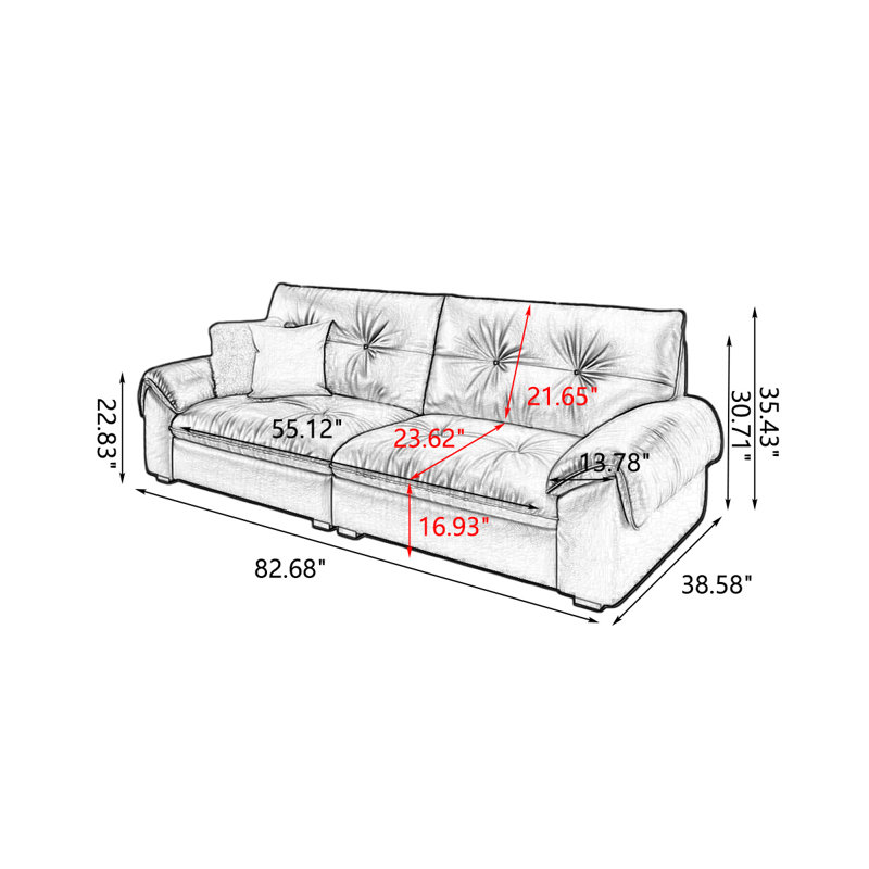 Black Genuine Leather Standard Sofa cushion Loveseat